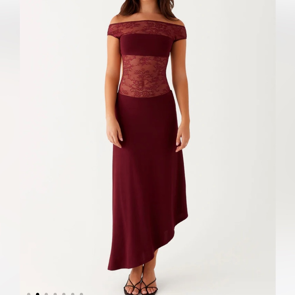 Burgundy Asymmetrical Lace Dress